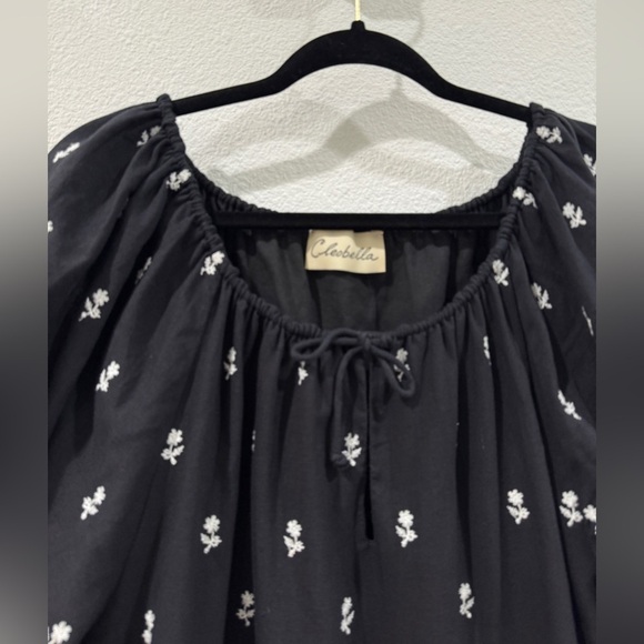 Cleobella Sahra Black White Embroidered Floral Mini Boho Peasant Dress Large - Picture 6 of 16